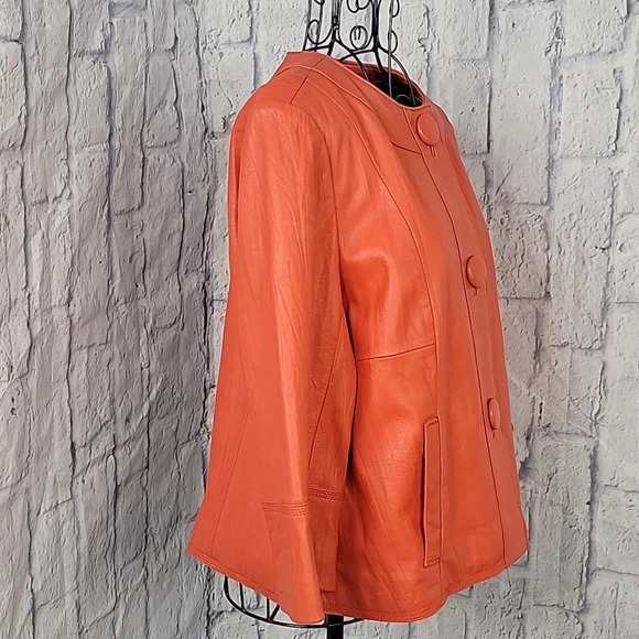 COLDWATER CREEK Red Leather Button Up Jacket P10 - Picture 4 of 8